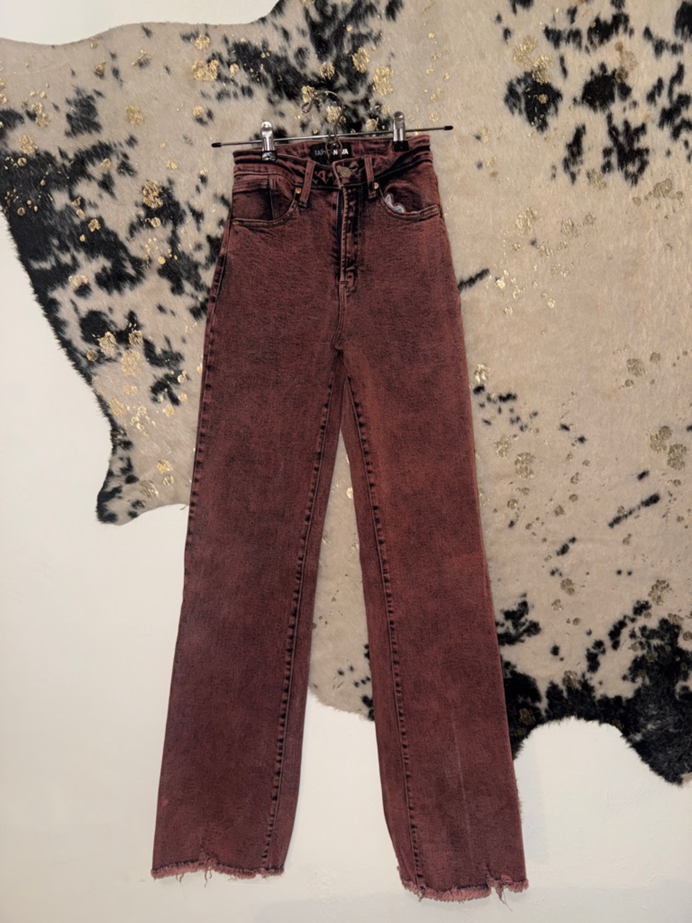 Fashion Nova High-Rise Straight Leg Jeans in Washed Maroon